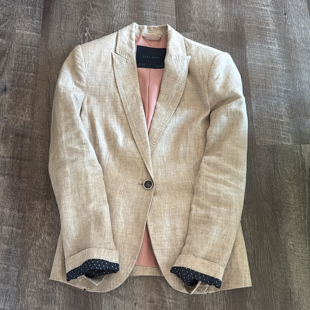 Linen Tan Blazer by Zara, Small